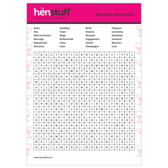 Bridal Word Search Free Printables From HenStuff