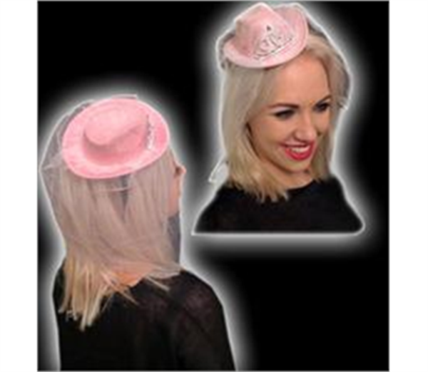 Mini Pink Cowboy Hat with Veil 2